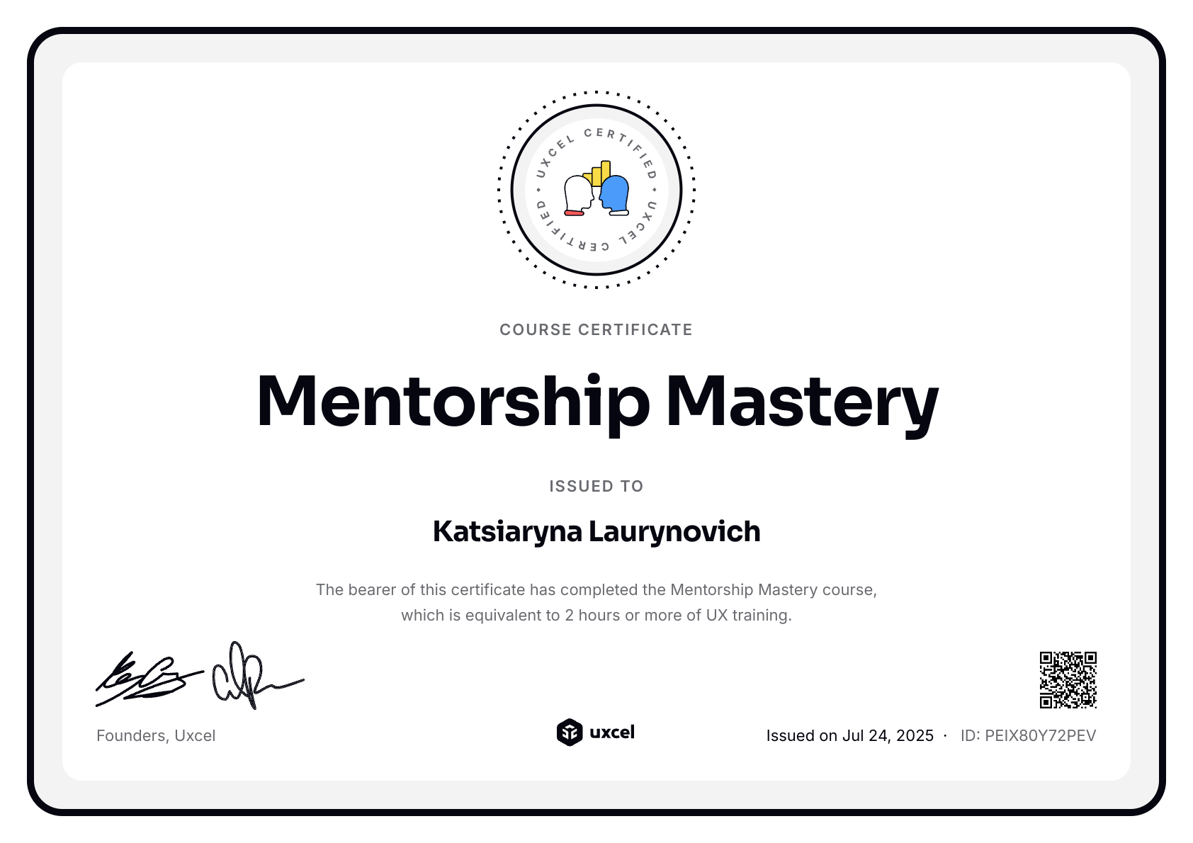 Katsiaryna Laurynovich's certificate